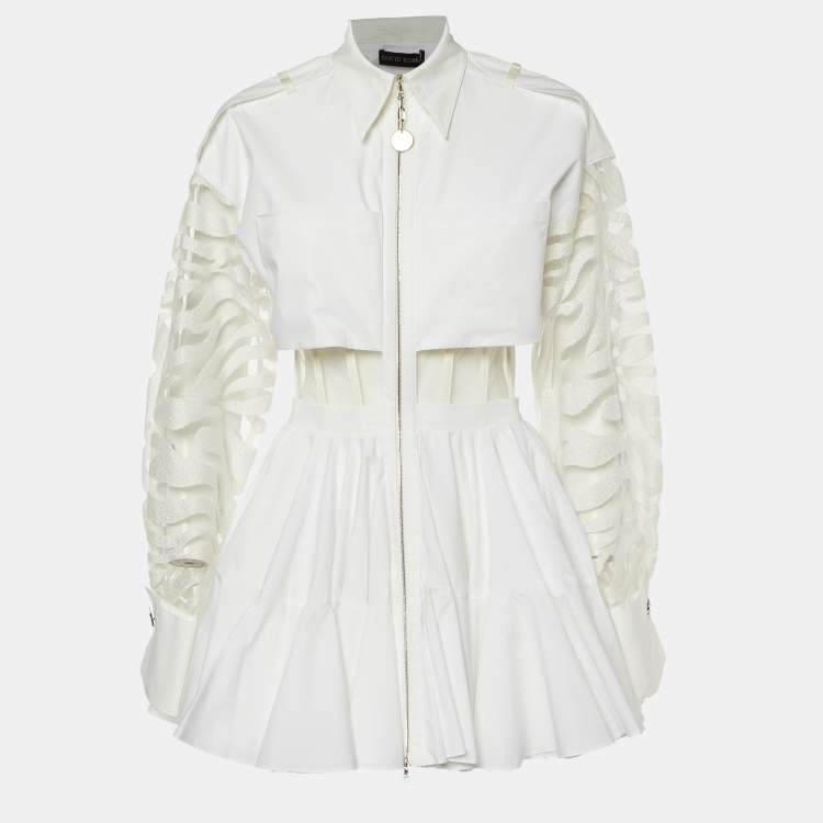 Pre Owned David Koma White Cotton Tulle Paneled Skater Dress M