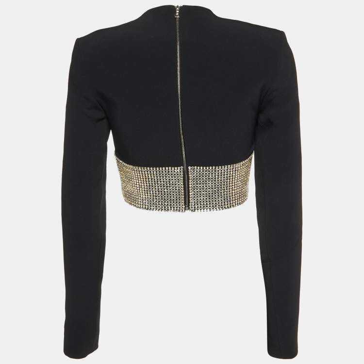 Pre Owned David Koma Black Crepe Embellished Crop Top S