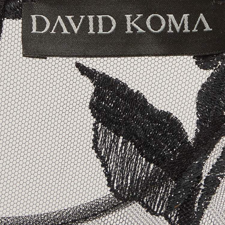 Pre Owned David Koma Black Rose Embroidered Tulle and Crepe Mini Dress L