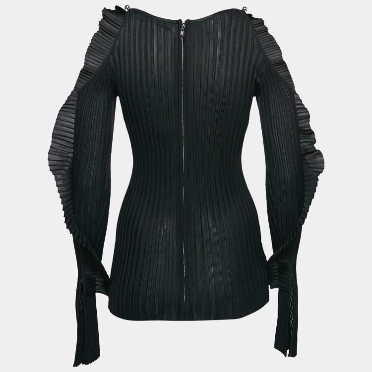 Pre Owned David Koma Black Rib Knit Ruffled Sleeve Bodycon Mini Dress S