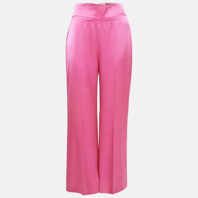 Pre Owned David Koma Pink Satin Lace-Up Detail Wide Leg Trousers S