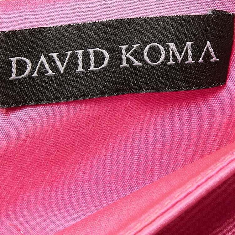 Pre Owned David Koma Pink Satin Lace-Up Detail Wide Leg Trousers S