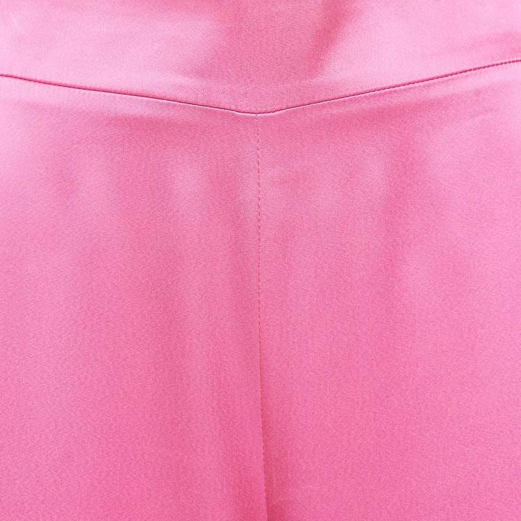 Pre Owned David Koma Pink Satin Lace-Up Detail Wide Leg Trousers S