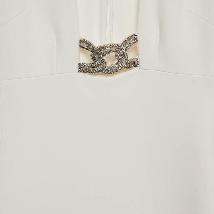 Pre Owned David Koma Cream Embellished Crepe Mini Dress S