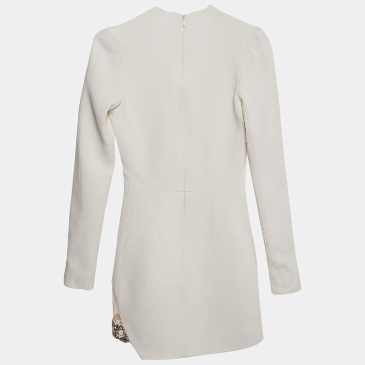 Pre Owned David Koma Cream Embellished Crepe Mini Dress S