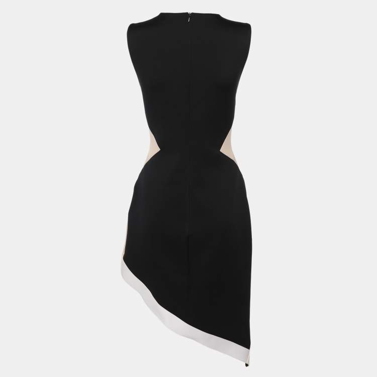 Pre Owned David Koma Black/Beige Stretch Satin Asymmetric Dress L