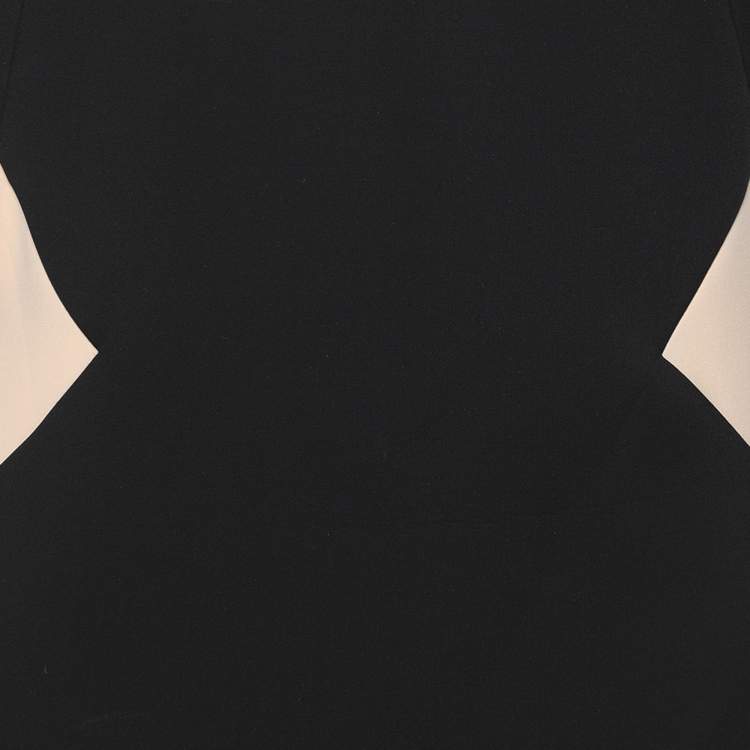 Pre Owned David Koma Black/Beige Stretch Satin Asymmetric Dress L