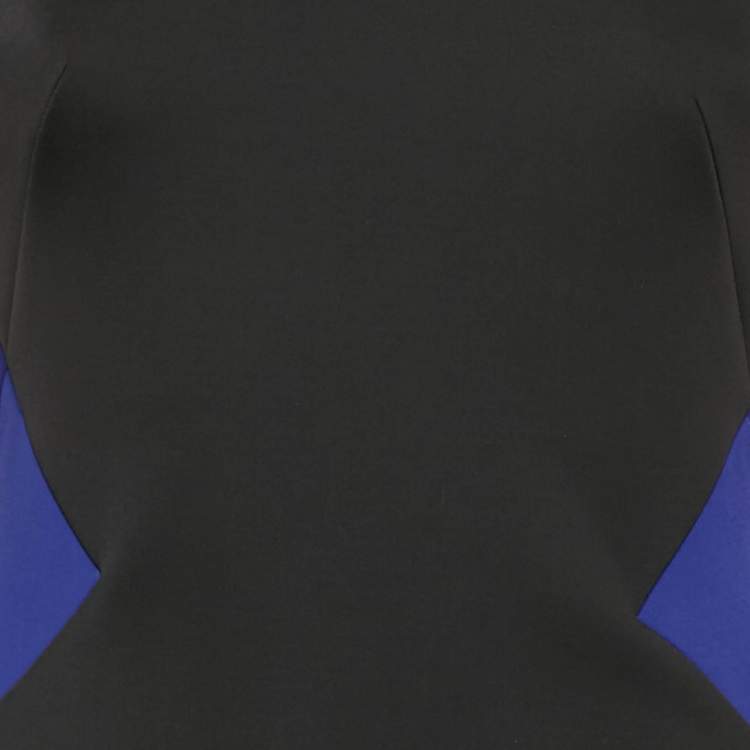 Pre Owned David Koma Black Jersey Panel Detail Leather Trimmed Asymmetric Dress L