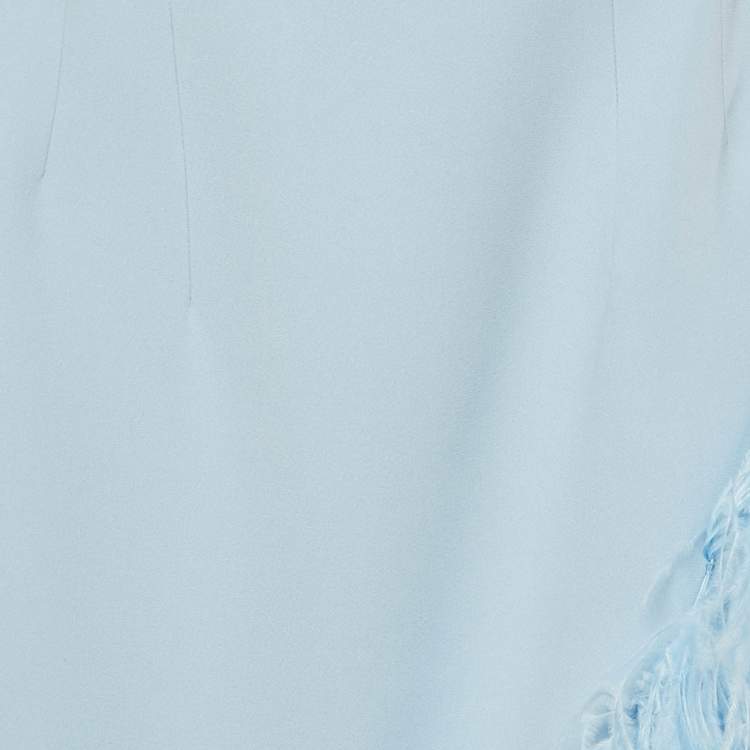 Pre Owned David Koma Blue Ostrich Feather-Trim Crepe Asymmetric Cocktail Dress XXS