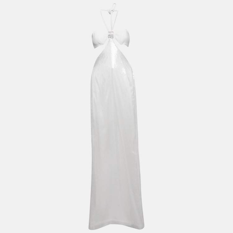 Pre Owned David Koma White Sequin Cut-Out Tie-Up Maxi Dress XS