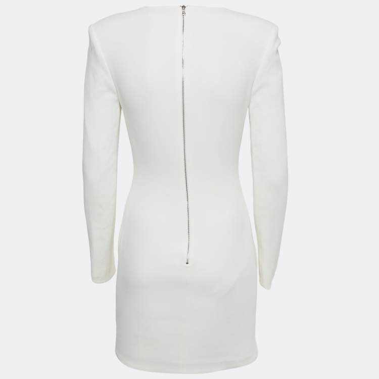 Pre Owned David Koma Ivory Crepe Mirror Embroidered Mini Dress S