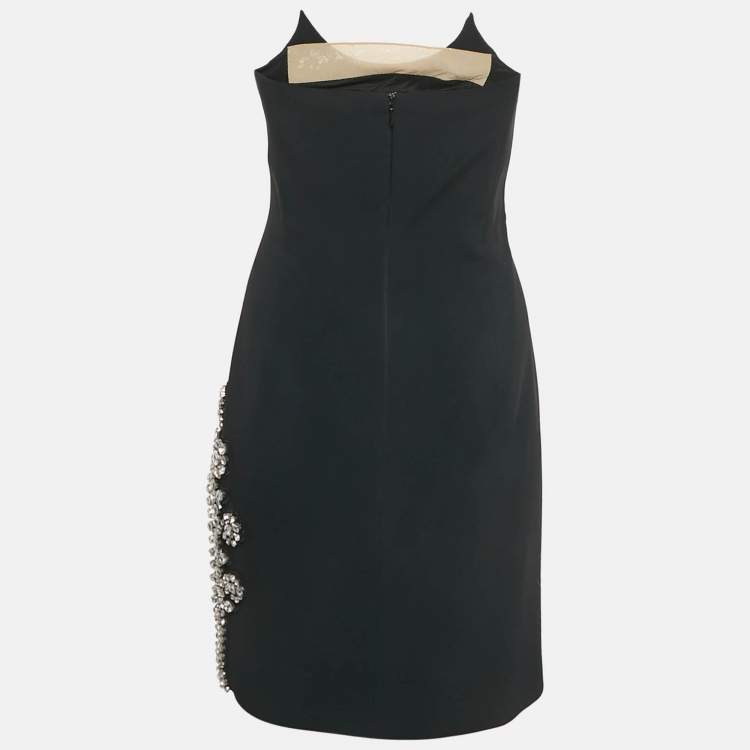 Pre Owned David Koma Black Rhinestone Studded Crepe Strapless Mini Dress L