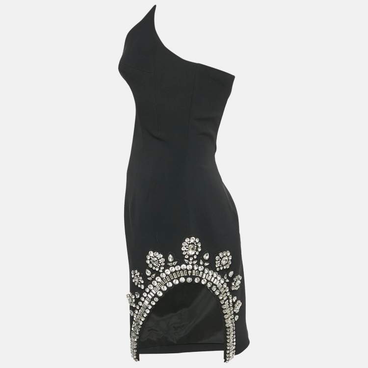 Pre Owned David Koma Black Rhinestone Studded Crepe Strapless Mini Dress L