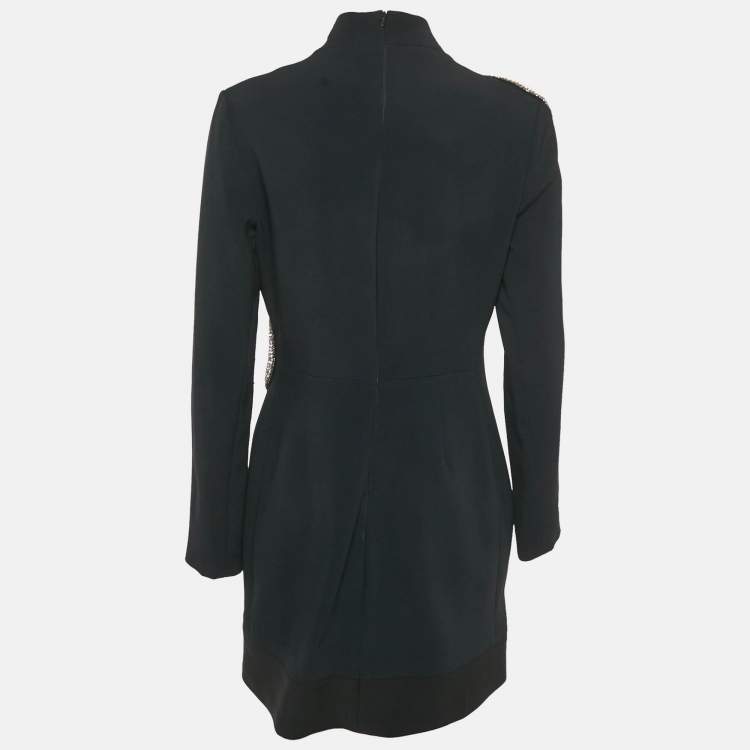 Pre Owned David Koma Black Crystal Embellished Crepe Cut-Out Mini Dress L