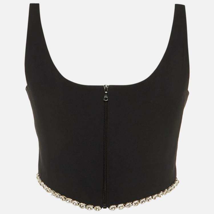 Pre Owned David Koma Black Crepe Crystal Embellished Crop Top M