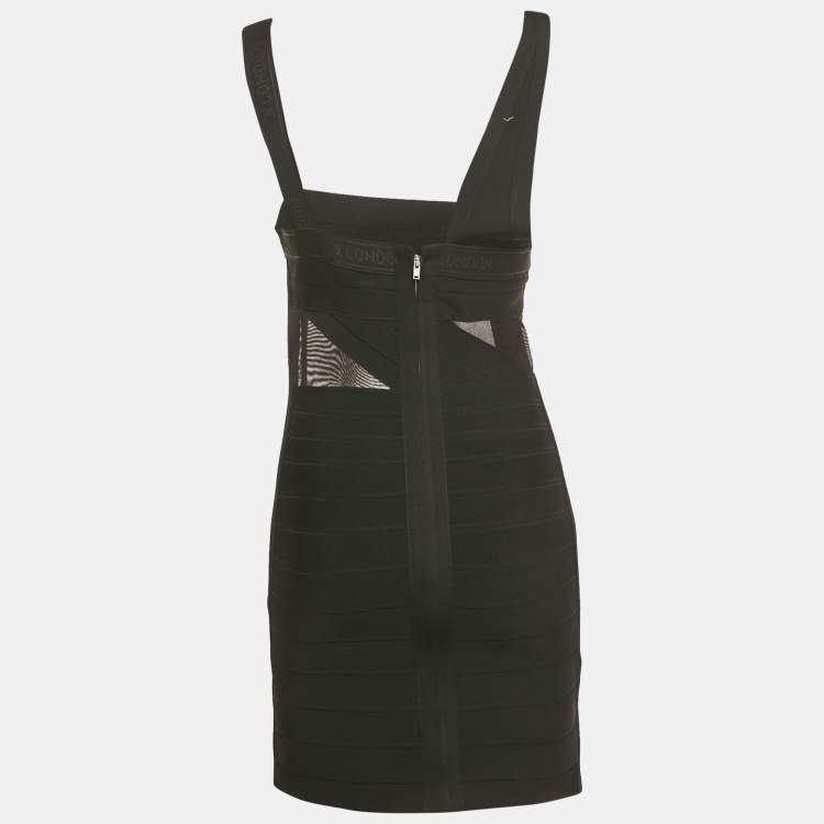 Pre Owned David Koma Black Mesh Trim Knit Bandage Dress M