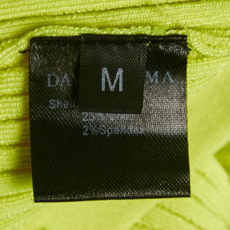 Pre Owned David Koma Neon Green Rib Knit Midi Cut-Out Midi Dress M