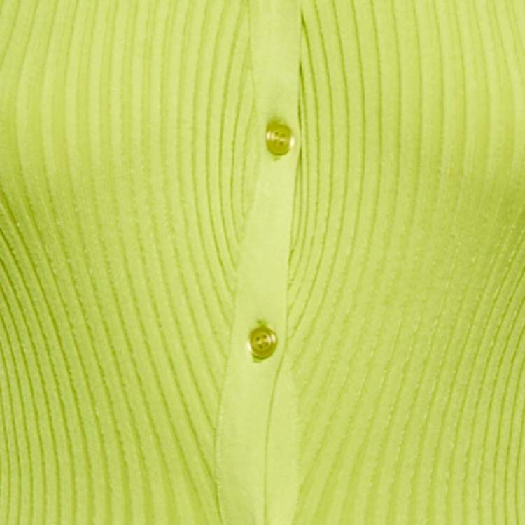 Pre Owned David Koma Neon Green Rib Knit Midi Cut-Out Midi Dress M