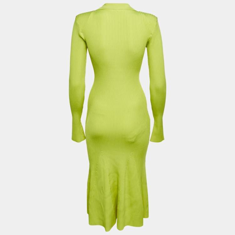 Pre Owned David Koma Neon Green Rib Knit Midi Cut-Out Midi Dress M