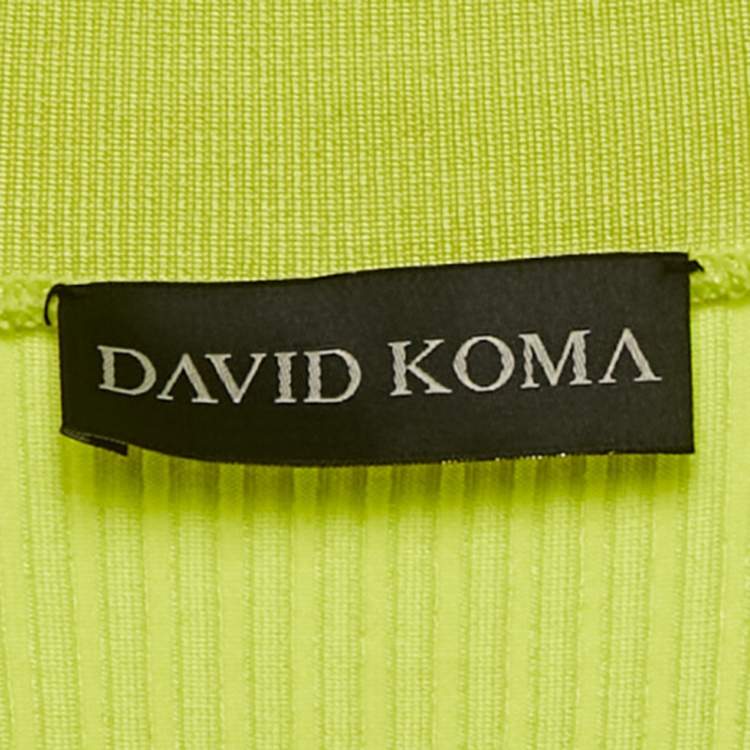 Pre Owned David Koma Neon Green Rib Knit Midi Cut-Out Midi Dress M