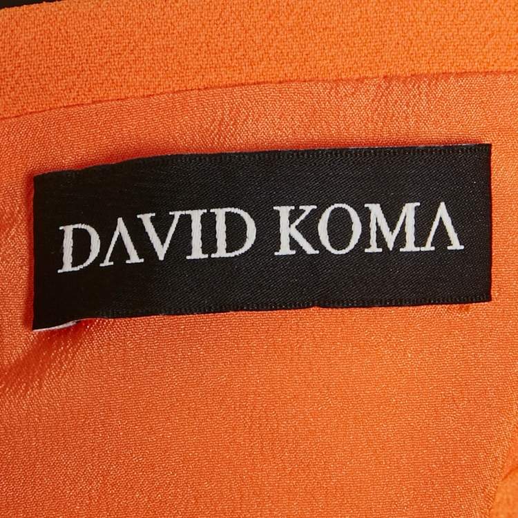 Pre Owned David Koma Orange Crepe Strafish Detail Corset Crop Top S
