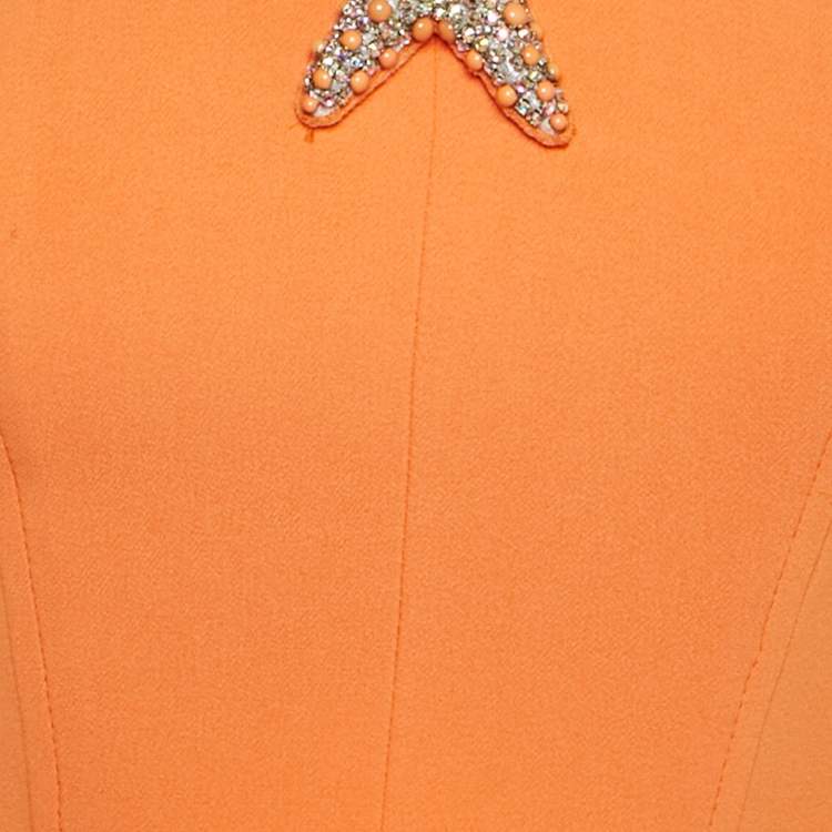 Pre Owned David Koma Orange Crepe Strafish Detail Corset Crop Top S