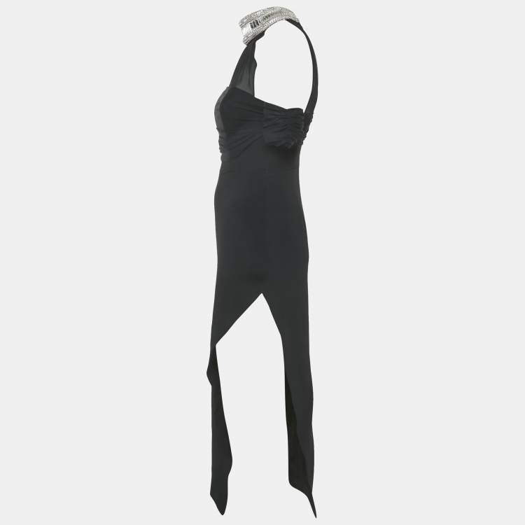 Pre Owned David Koma Black Crepe Embellished Neck Dress S