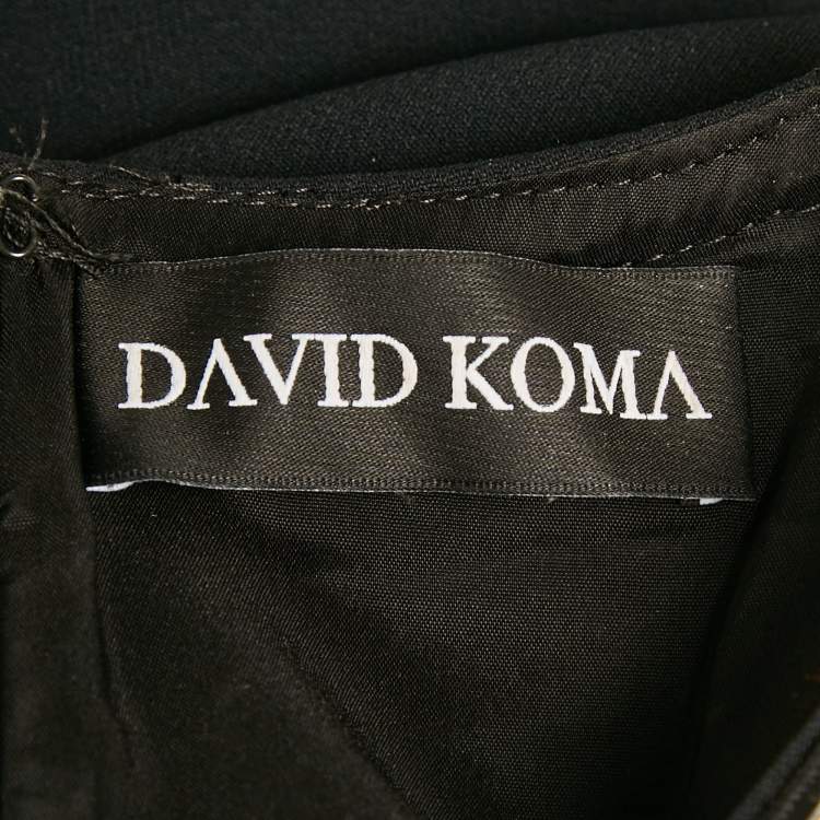 Pre Owned David Koma Black Crystal Embellished Crepe Asymmetric Mini Dress M