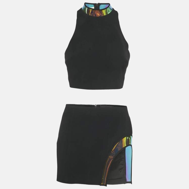 Pre Owned David Koma Black Hologram Vinyl Trim Crepe Set S