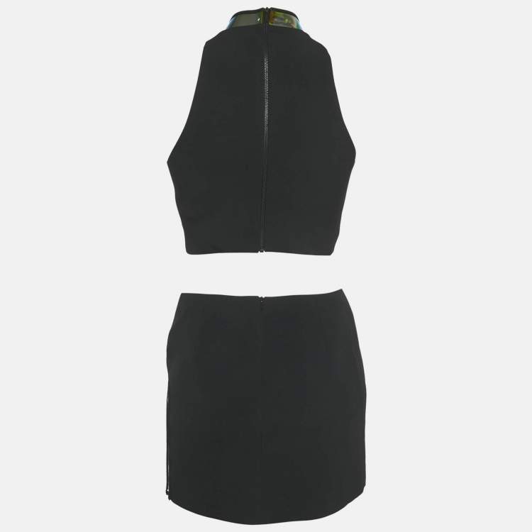 Pre Owned David Koma Black Hologram Vinyl Trim Crepe Set S