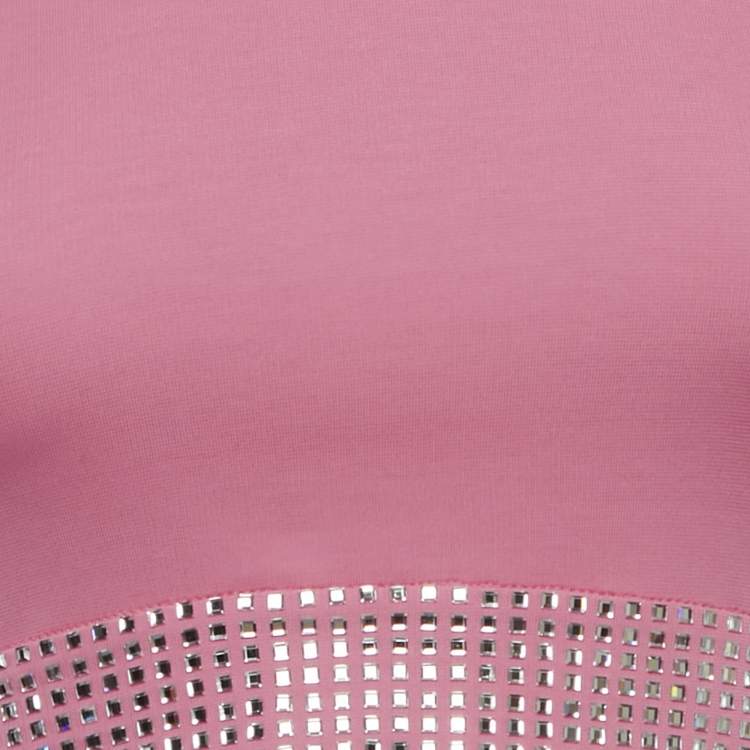 Pre Owned David Koma Pink Crystal Embellished Jersey Top and Skirt Set XS