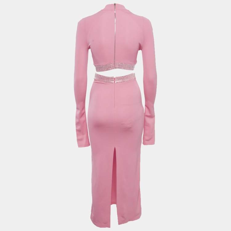 Pre Owned David Koma Pink Crystal Embellished Jersey Top and Skirt Set XS