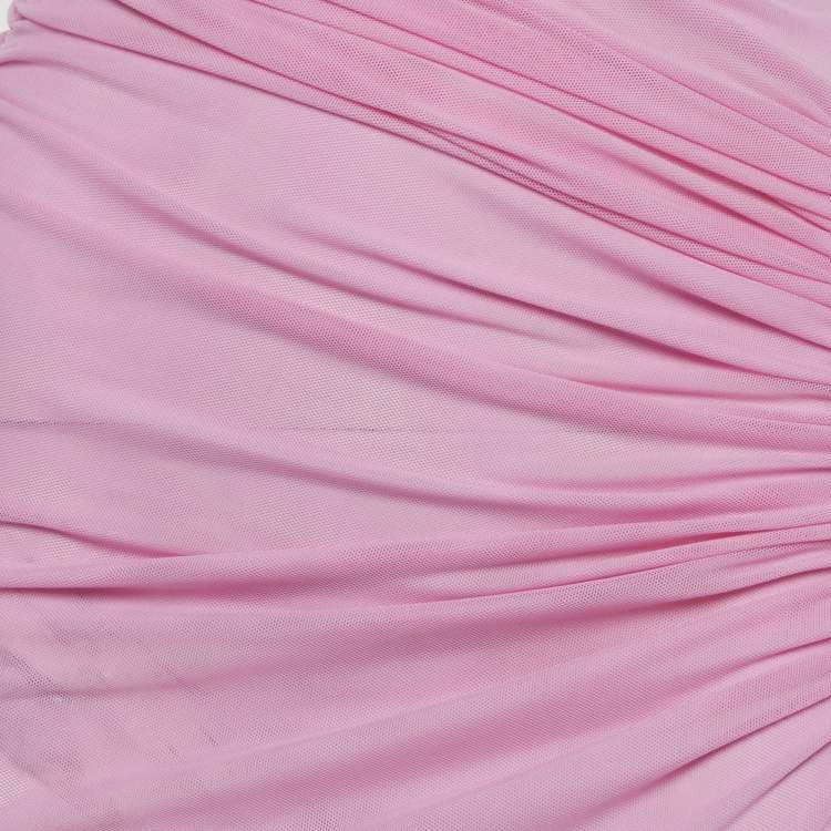 Pre Owned David Koma Pink Mesh Ruched Maxi Dress XS