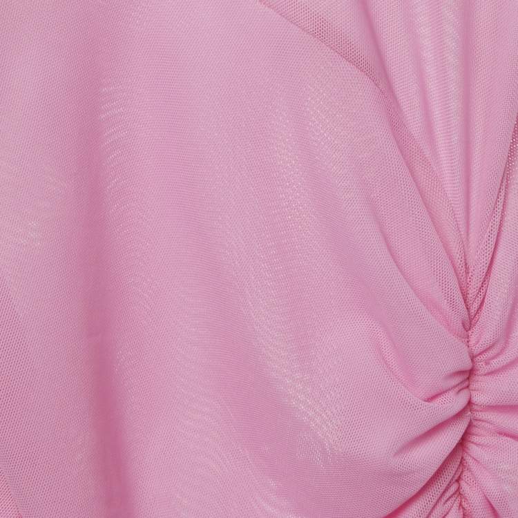 Pre Owned David Koma Pink Mesh Ruched Maxi Dress XS