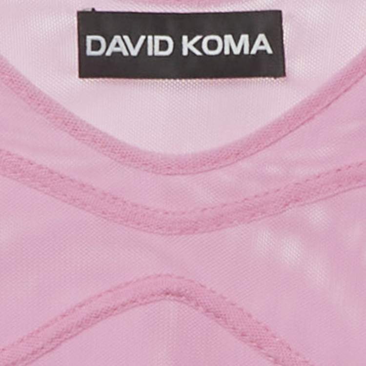 Pre Owned David Koma Pink Mesh Ruched Maxi Dress XS