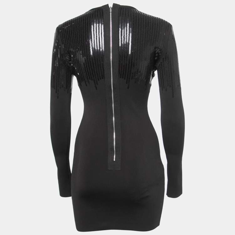 Pre Owned David Koma Black Sequined Stretch Knit Mini Dress S