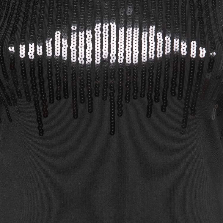 Pre Owned David Koma Black Sequined Stretch Knit Mini Dress S