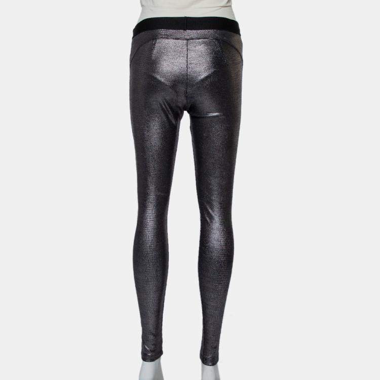 Pre Owned David Lerner Metallic Coated Knit Leggings L