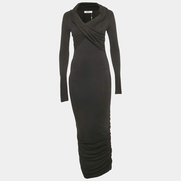 Pre Owned Day Birger et Mikkelsen Black Wrap Jersey Cilian Midi Dress S