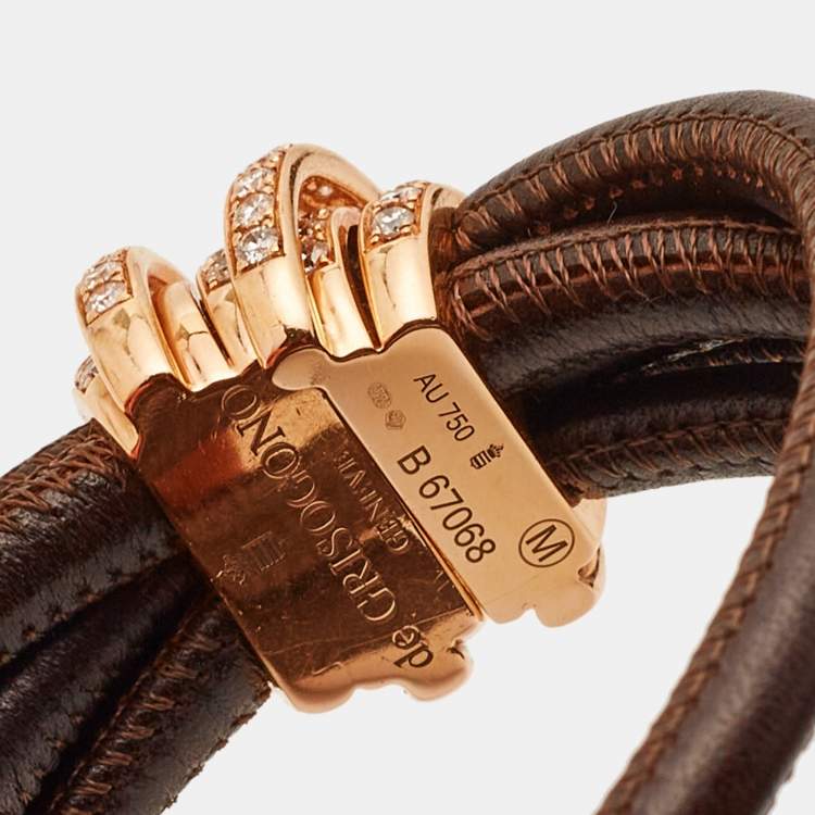 Pre Owned De Grisogono Allegra Diamonds 18k Rose Gold Leather Bracelet