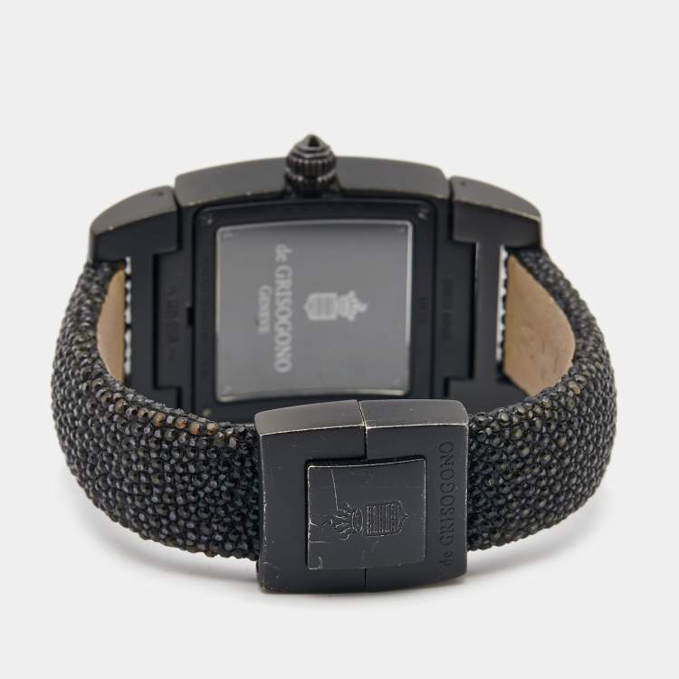 Pre Owned De Grisogono Black PVD Coated 18K White Gold Stingray Leather Instrumentino TINOS04QZ Women's Wristwatch 29 mm