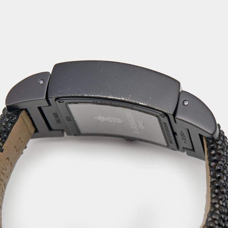 Pre Owned De Grisogono Black PVD Coated 18K White Gold Stingray Leather Instrumentino TINOS04QZ Women's Wristwatch 29 mm