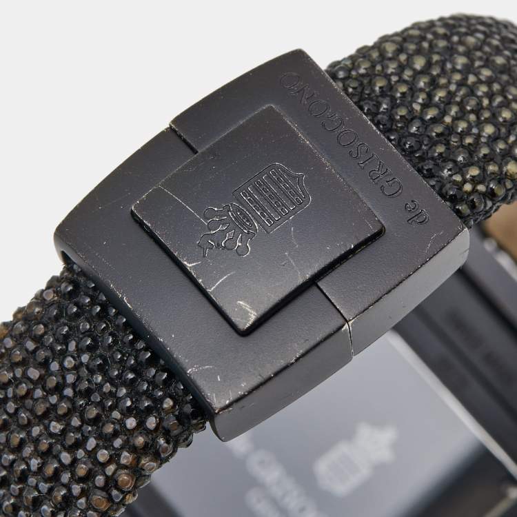 Pre Owned De Grisogono Black PVD Coated 18K White Gold Stingray Leather Instrumentino TINOS04QZ Women's Wristwatch 29 mm