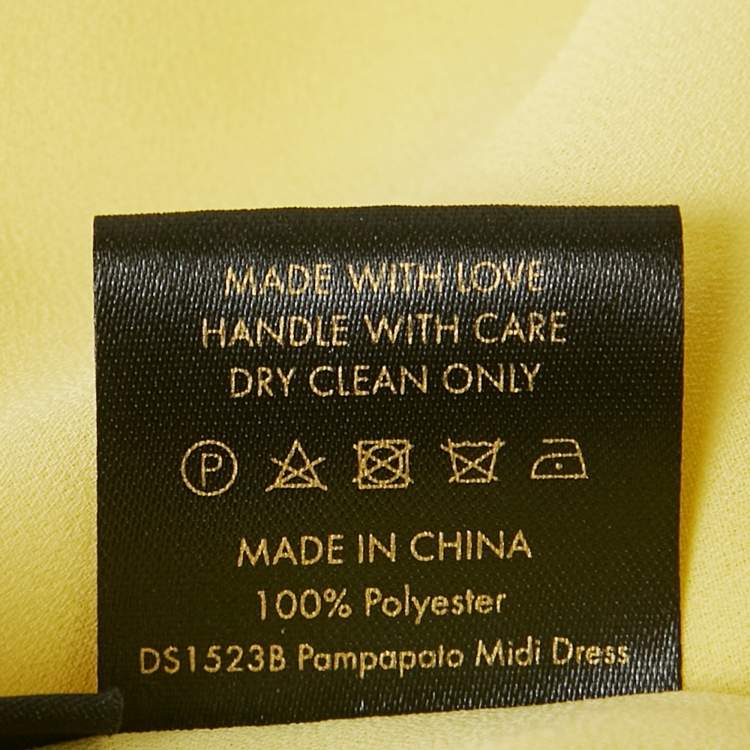 Pre Owned De La Vali Dress Yellow Floral Print Crepe Ruched Maxi Dress M