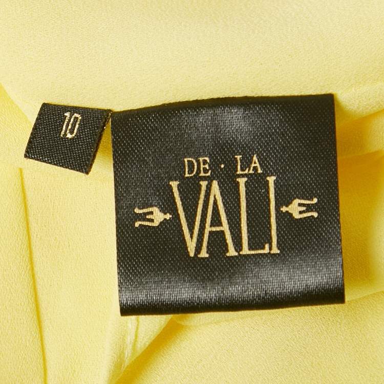 Pre Owned De La Vali Dress Yellow Floral Print Crepe Ruched Maxi Dress M