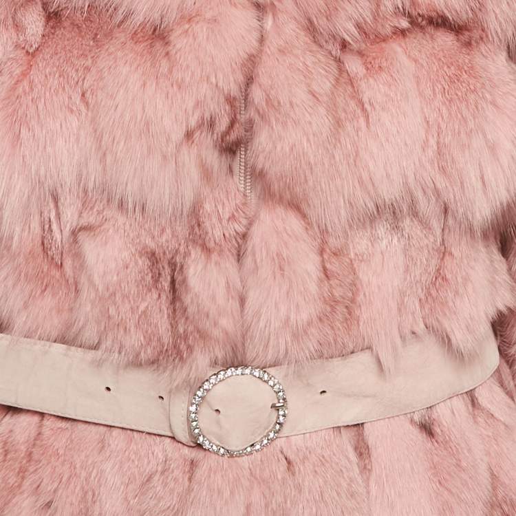Pre Owned Deanna Pink Real Fur Belted Jacket S/M
