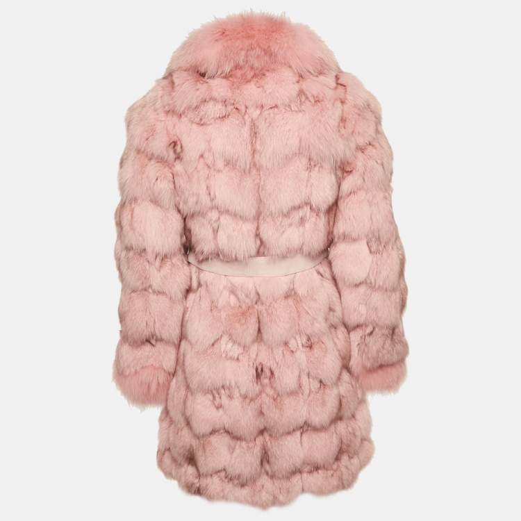 Pre Owned Deanna Pink Real Fur Belted Jacket S/M