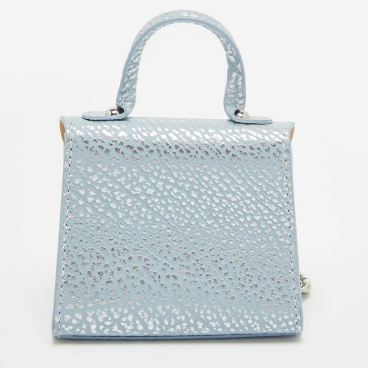 Pre Owned Delvaux Blue/Silver Leather Brilliant Bag Charm