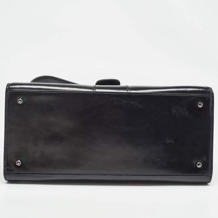 Pre Owned Delvaux Black Glossy Leather Brillant Sellier MM Top Handle Bag