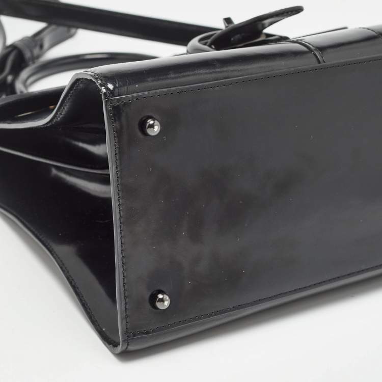 Pre Owned Delvaux Black Glossy Leather Brillant Sellier MM Top Handle Bag